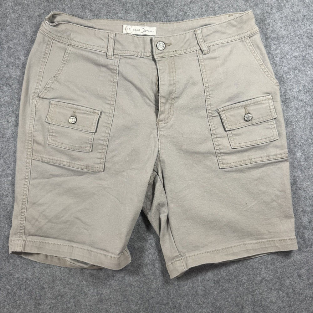 EST. 1946 Denim Hi-Rise Cargo Shorts 16W Khaki Tan Utility Pockets